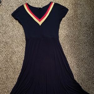 Navy Blue Mid Calf Dress
